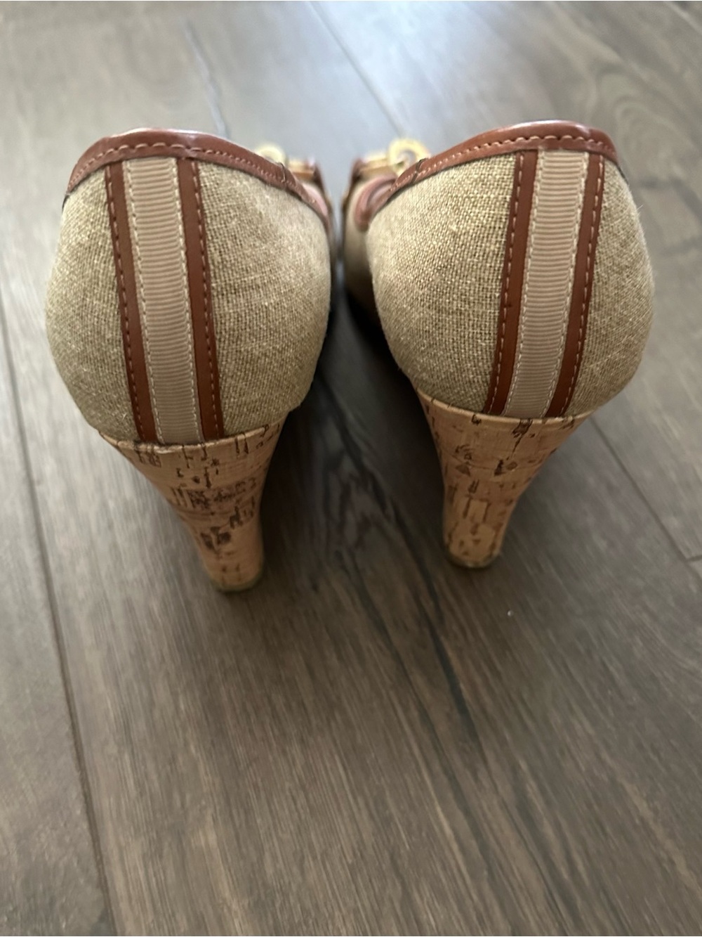 Tommy Hilfiger Gold and Brown Chain Peep-Toe Heels - Picture 3 of 5